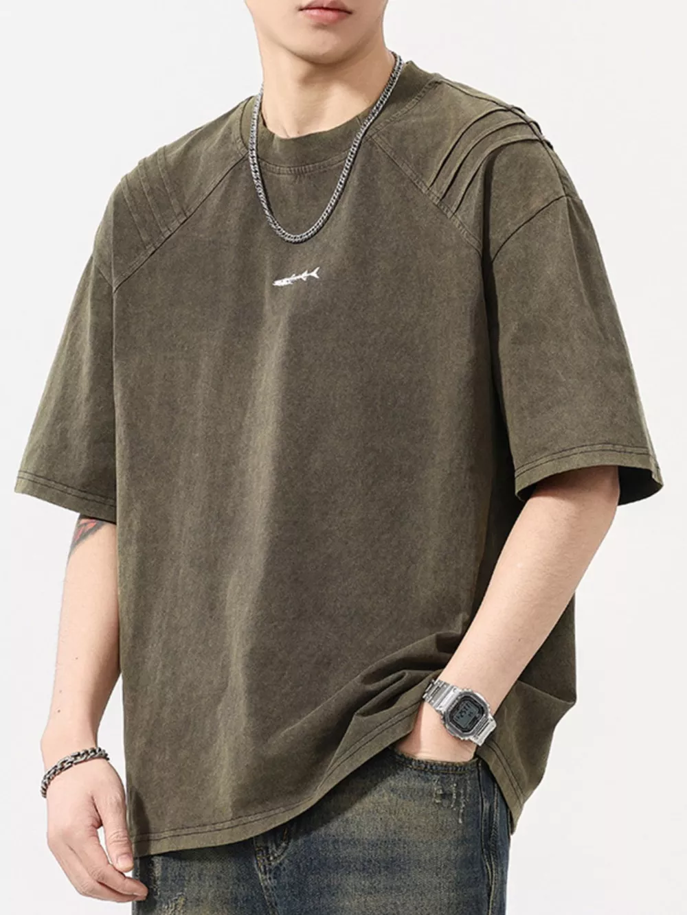Men's Plus Size Vintage Washed Round Neck Tee, image 5