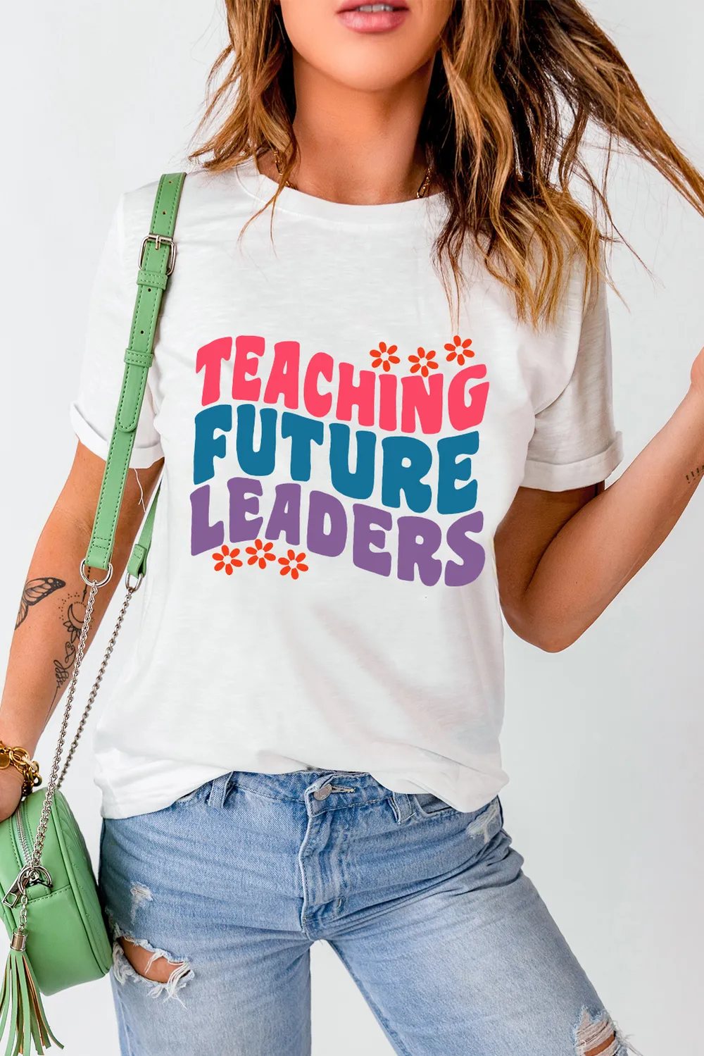 Letter Graphic Round Neck Short Sleeve T-Shirt, image 5