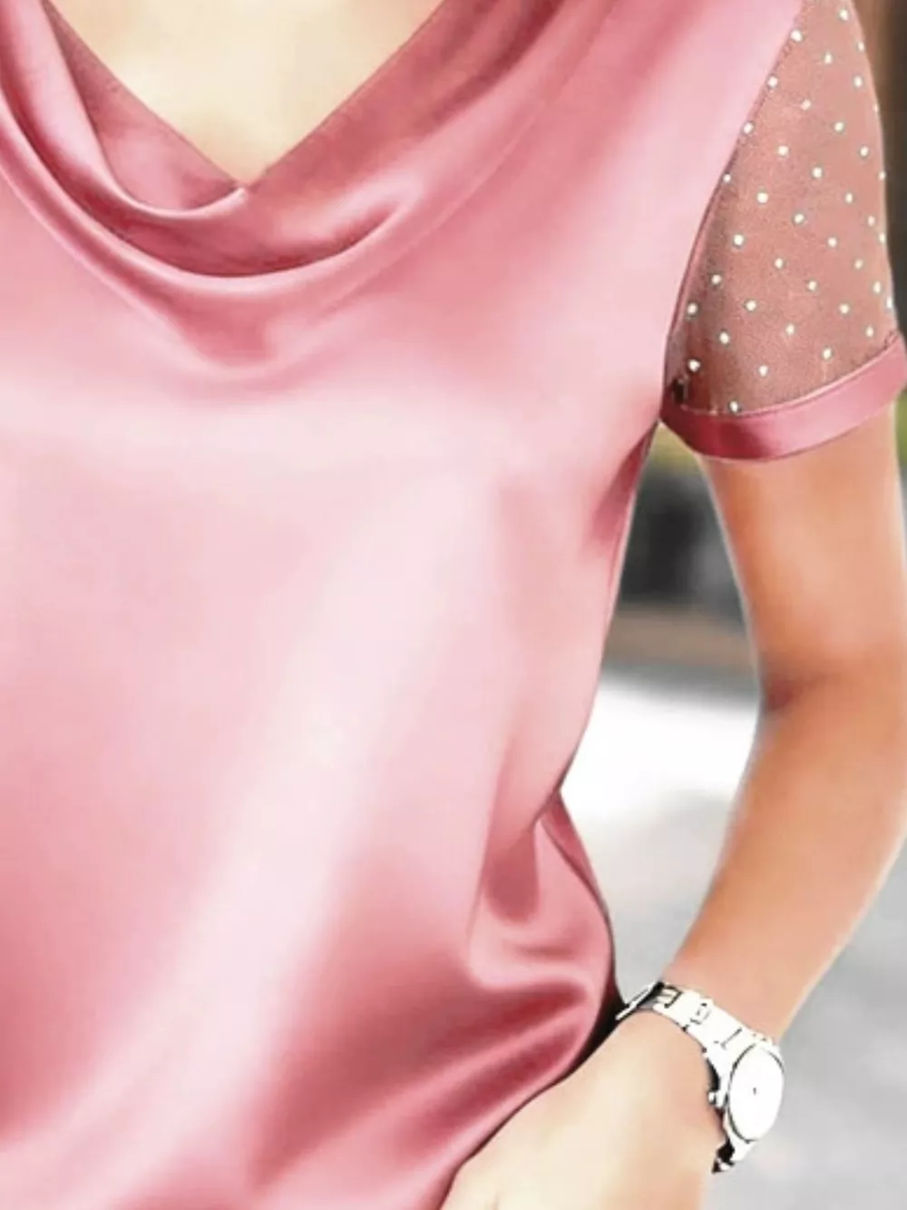 Cowl Neck Polka Dot Short Sleeve Top, image 10