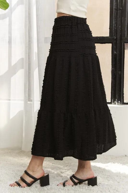 Elastic Waistband Tiered Midi Skirt, image 4
