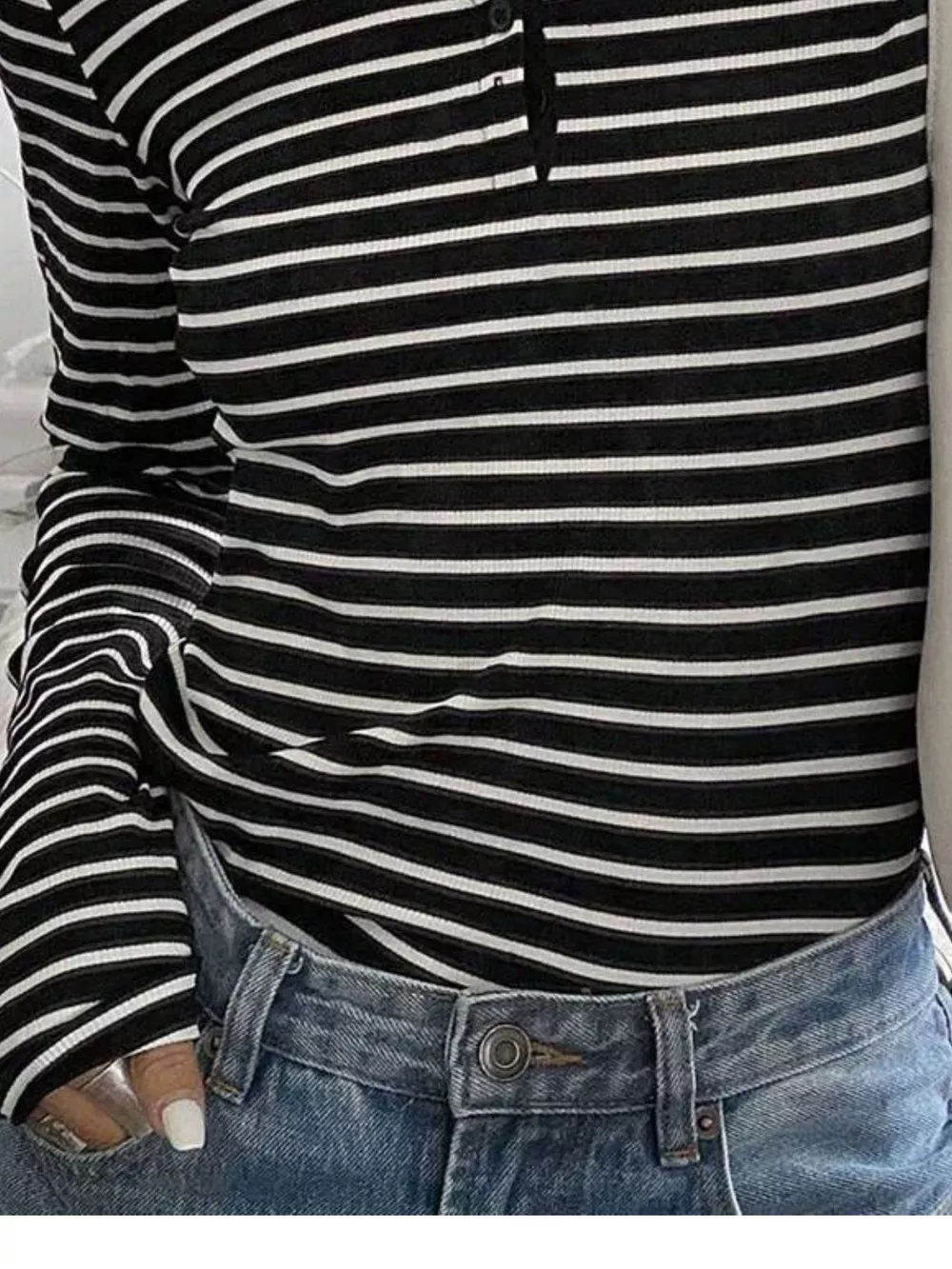 Long Sleeve Striped Henley T-Shirt, image 3