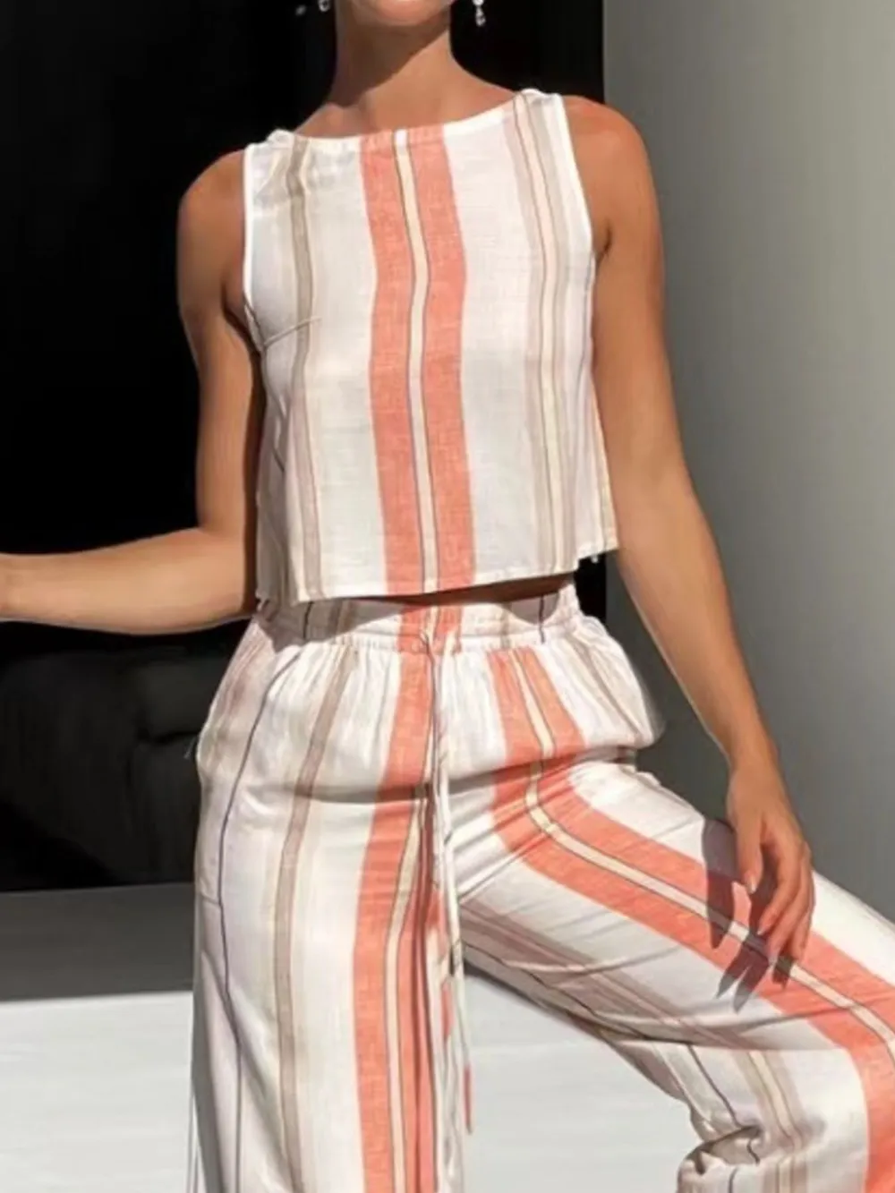 Printed Tank and Wide Leg Pants Set, image 6