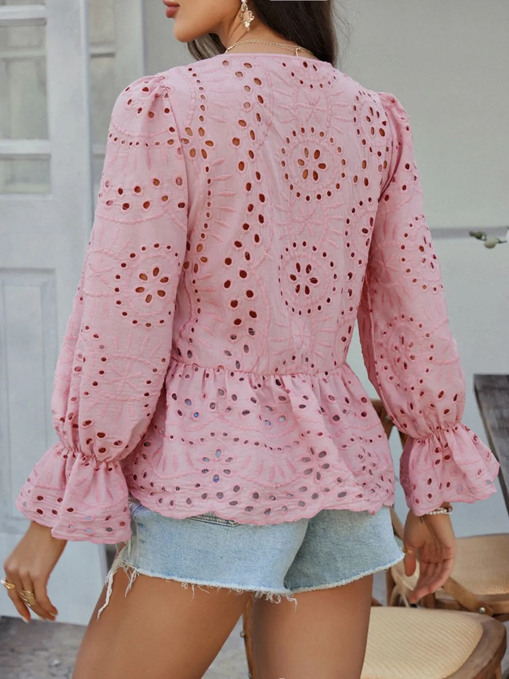 Tie Front Flounce Sleeve Peplum Blouse, image 23