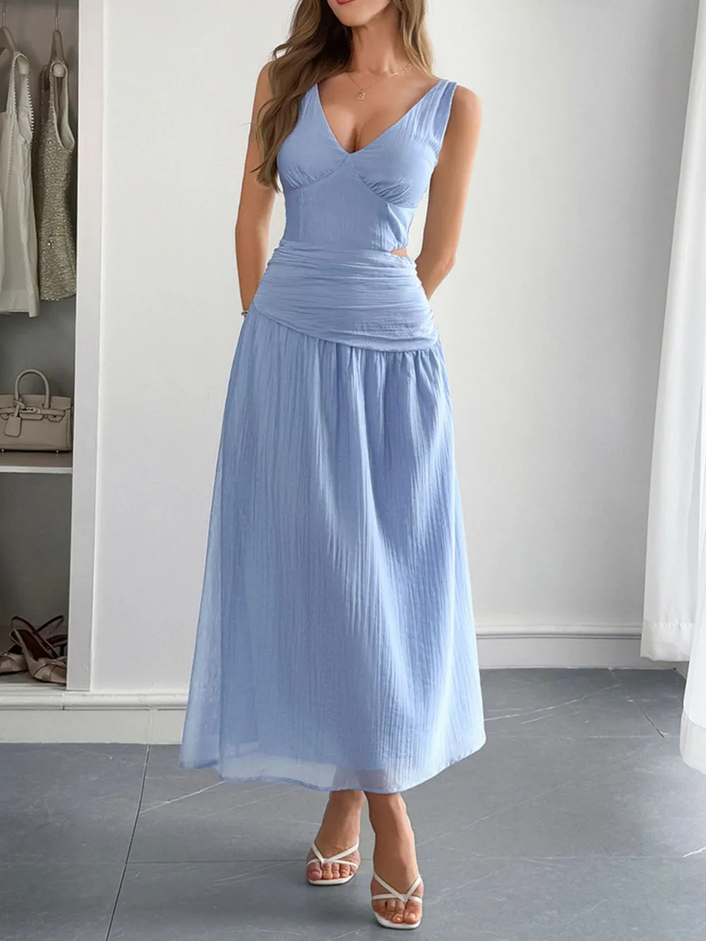 Cutout V-Neck Sleeveless Midi Dress, image 7