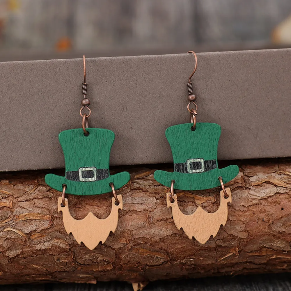 Wooden Hat Shape Dangle Earrings, image 2
