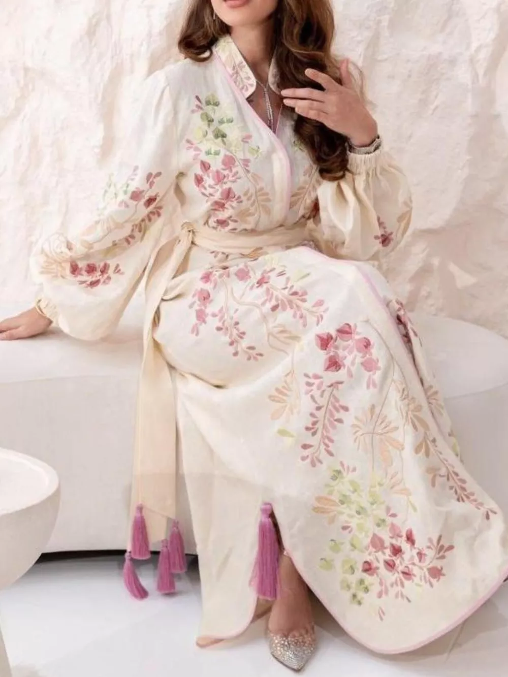 Floral Tie Waist Long-Sleeve Maxi Dress, image 3