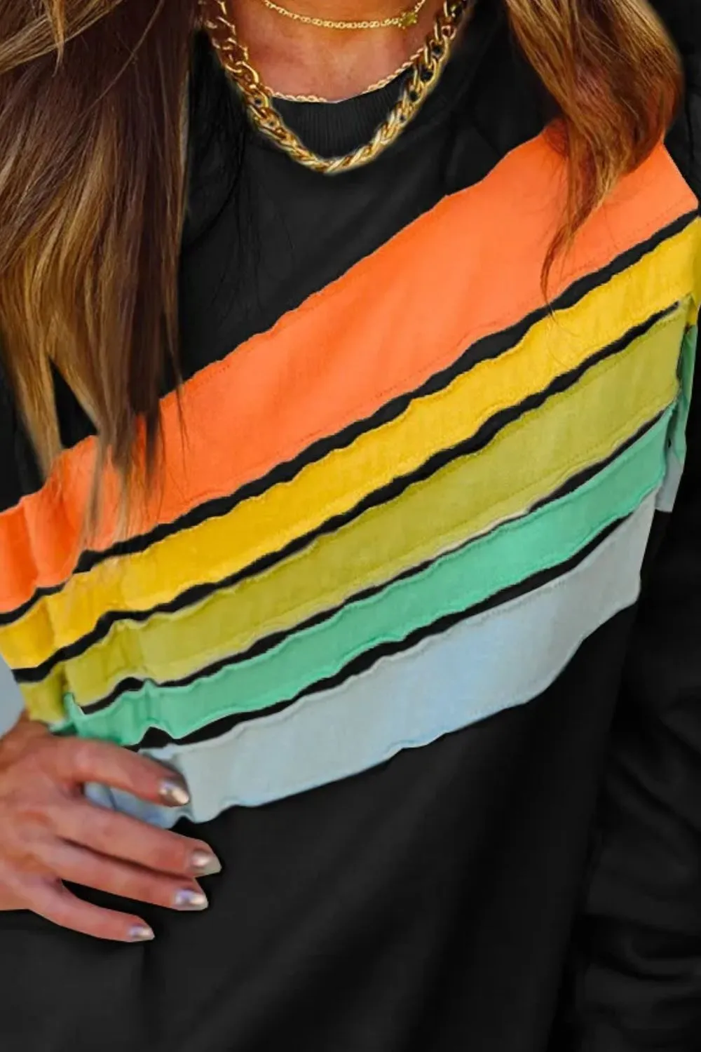 Contrast Round Neck Long Sleeve Sweatshirt, image 9