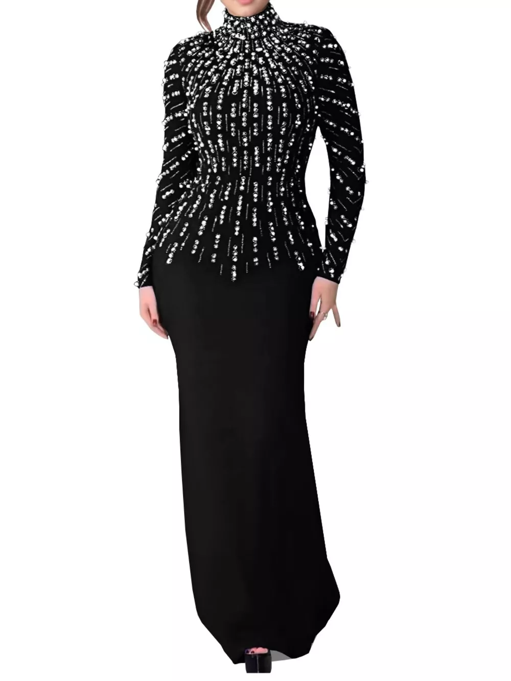 Pearl Detail Mock Neck Maxi Dress, image 3