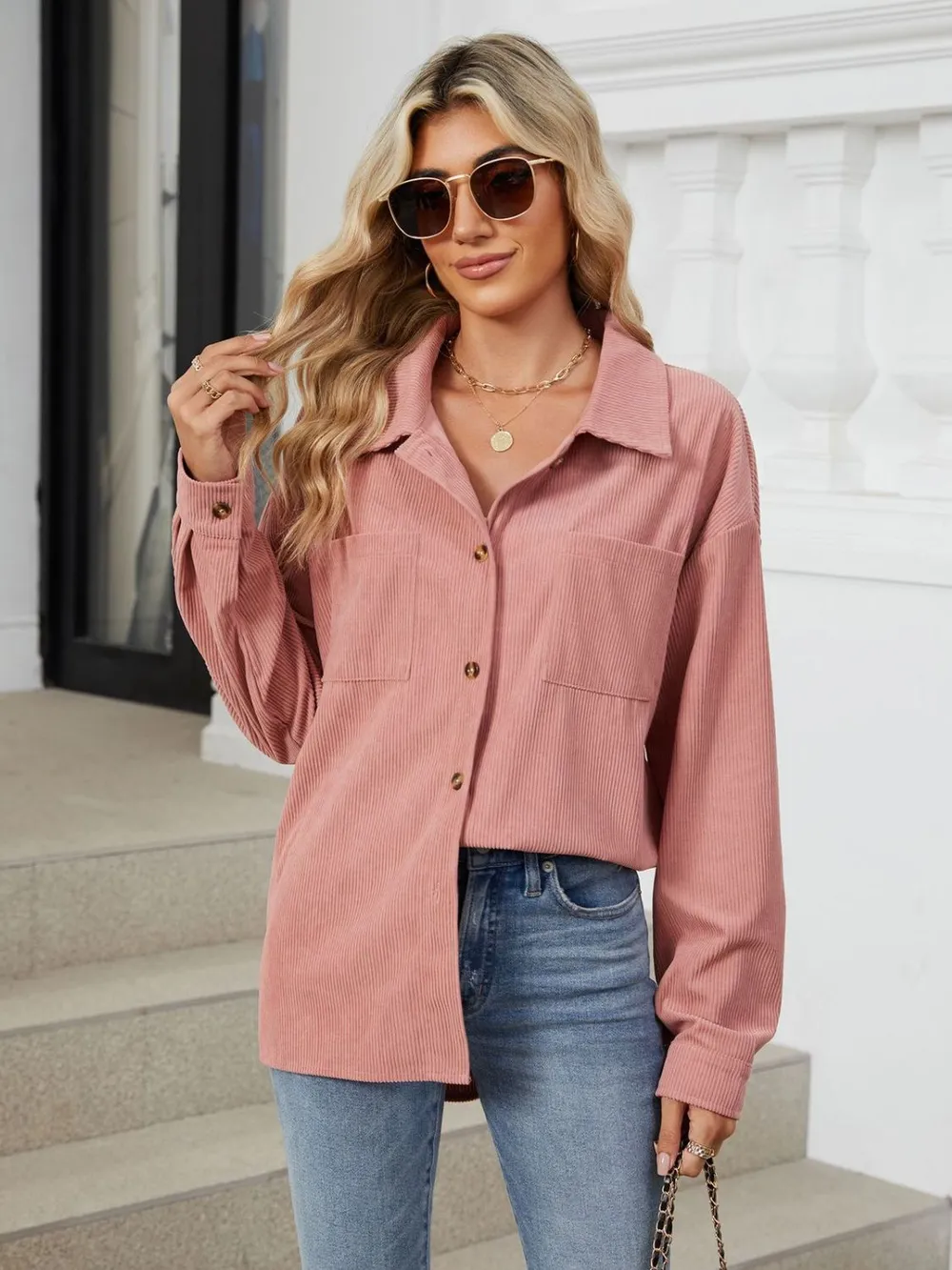 Button Up Long Sleeve Shirt with Breast Pockets, image 4