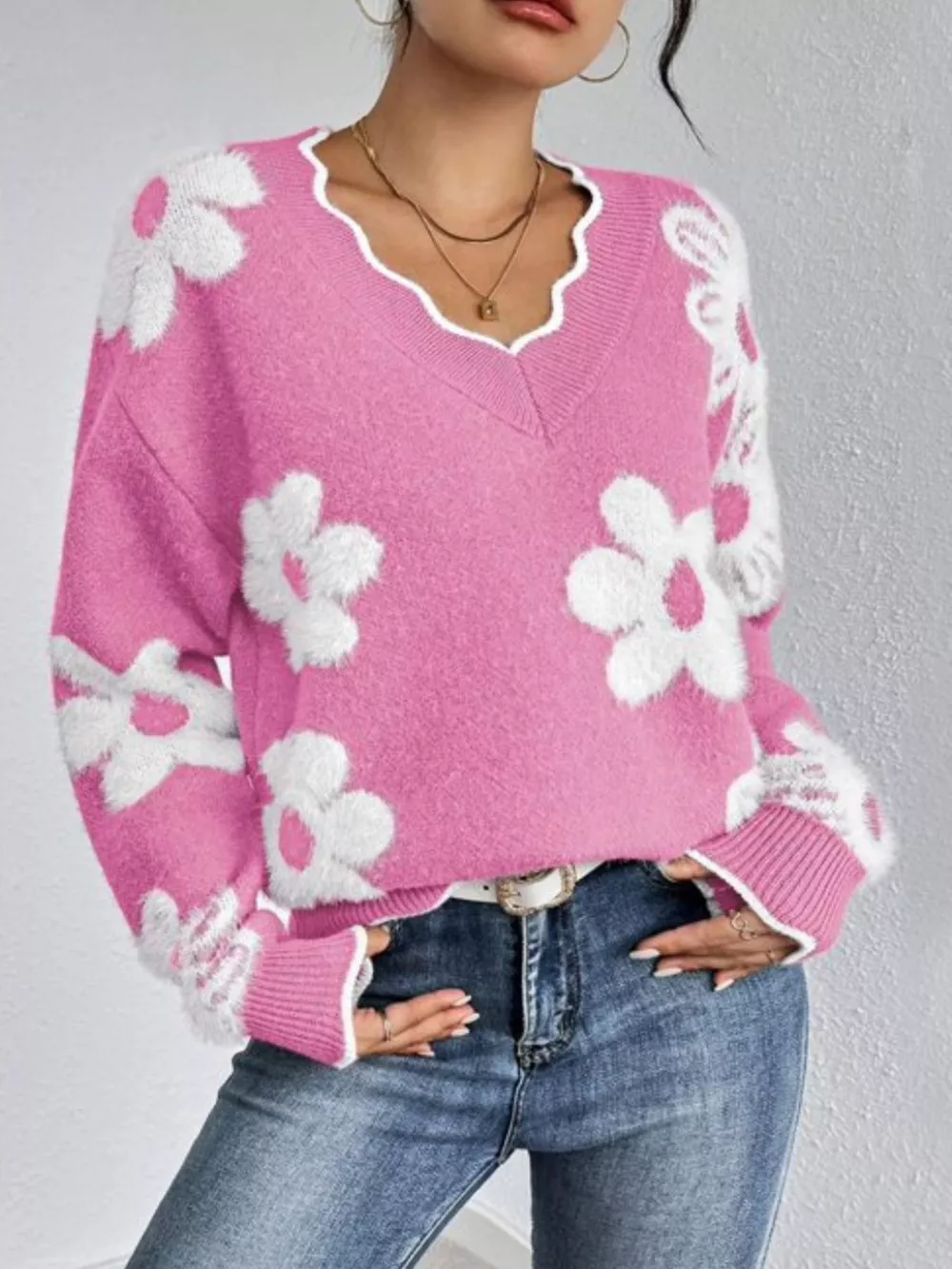 Floral V-Neck Long Sleeve Sweater, image 17