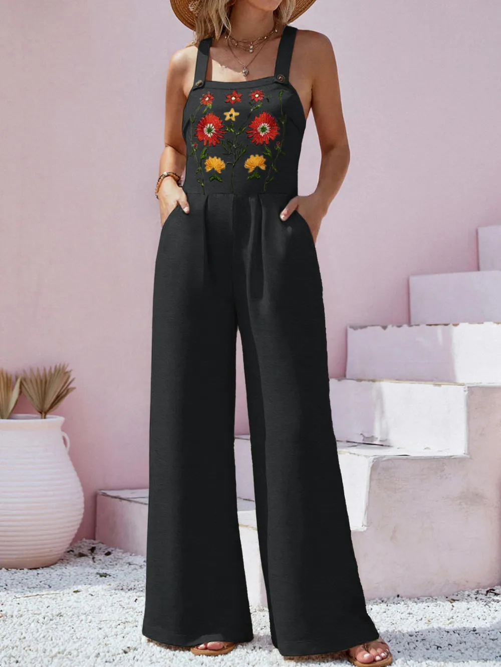 Floral Embroidered Wide Leg Jumpsuit, image 20