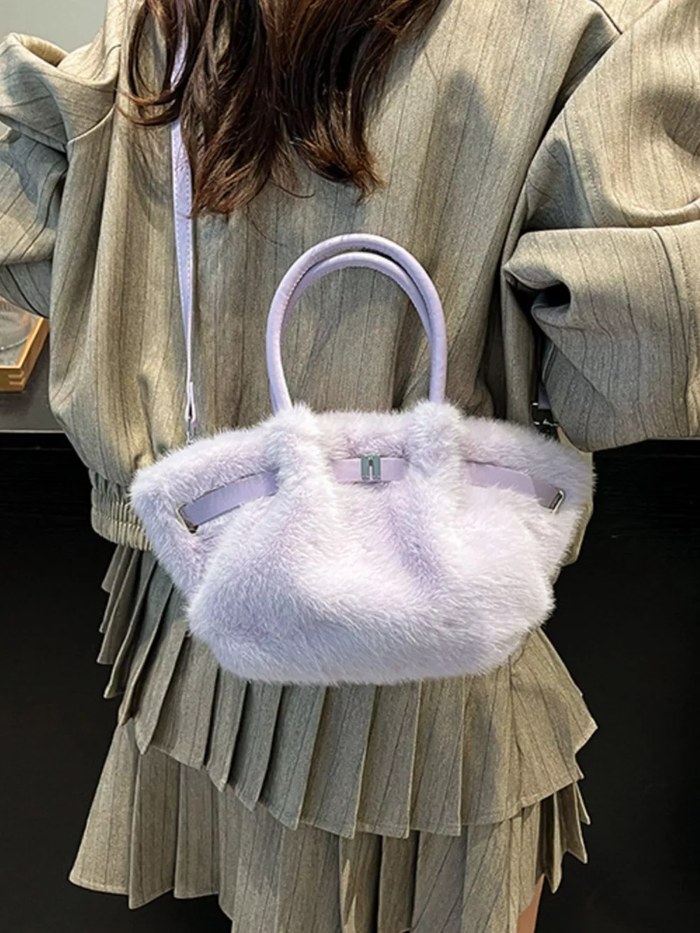 Fluffy Crossbody Bag with Buckle Detail, image 10