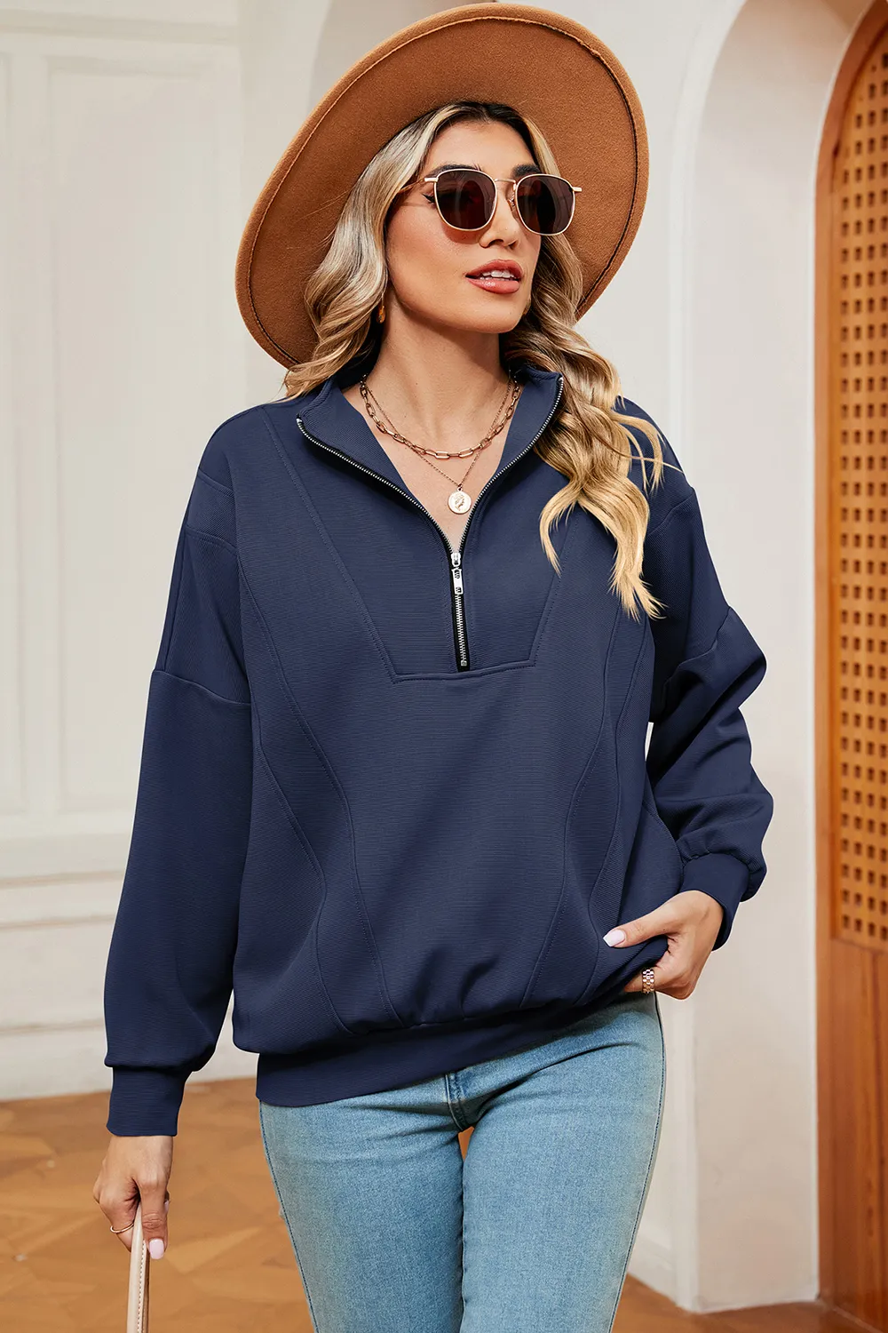 Half Zip Dropped Shoulder Sweatshirt, image 5
