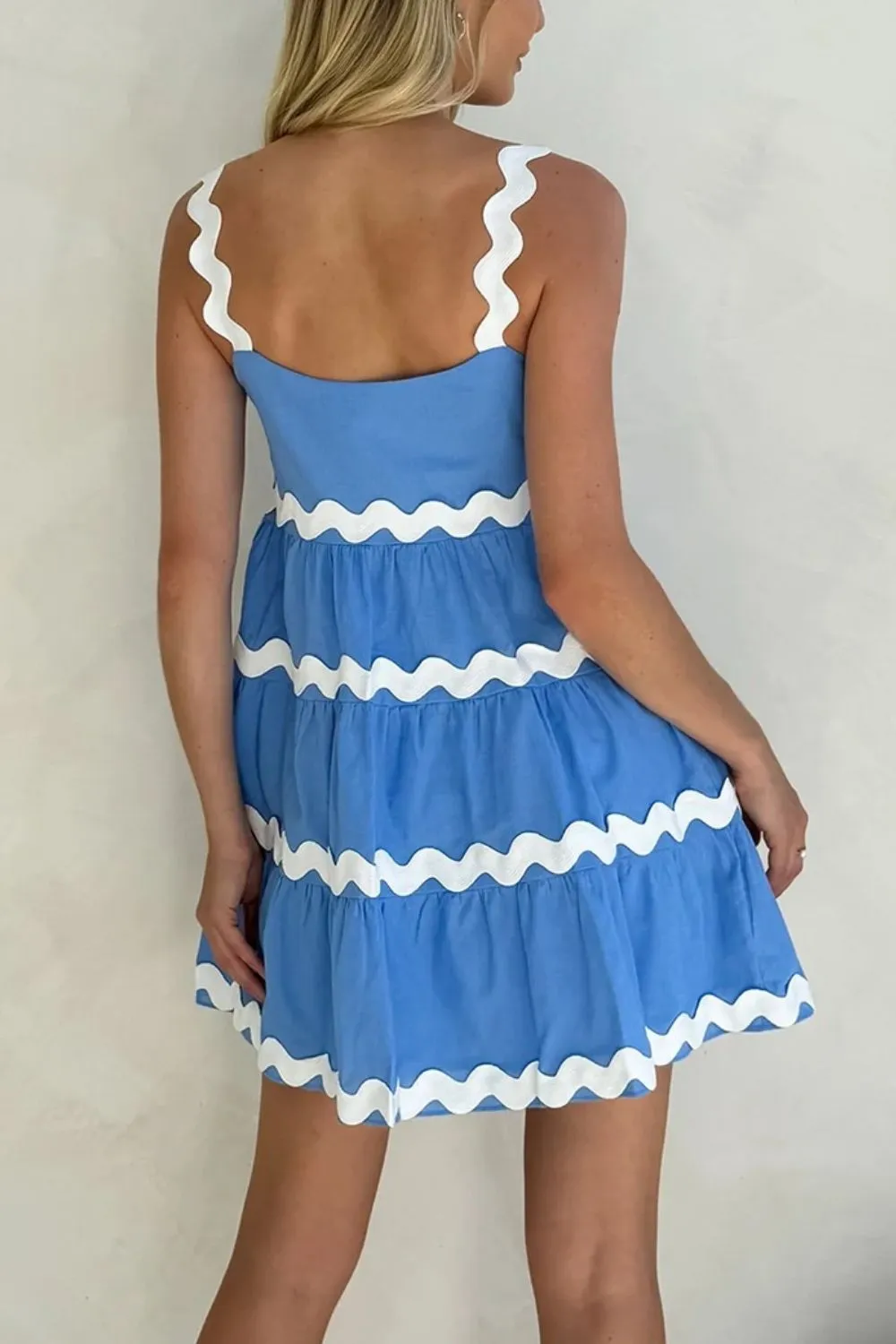Contrast Trim Square Neck Tiered Dress, image 3