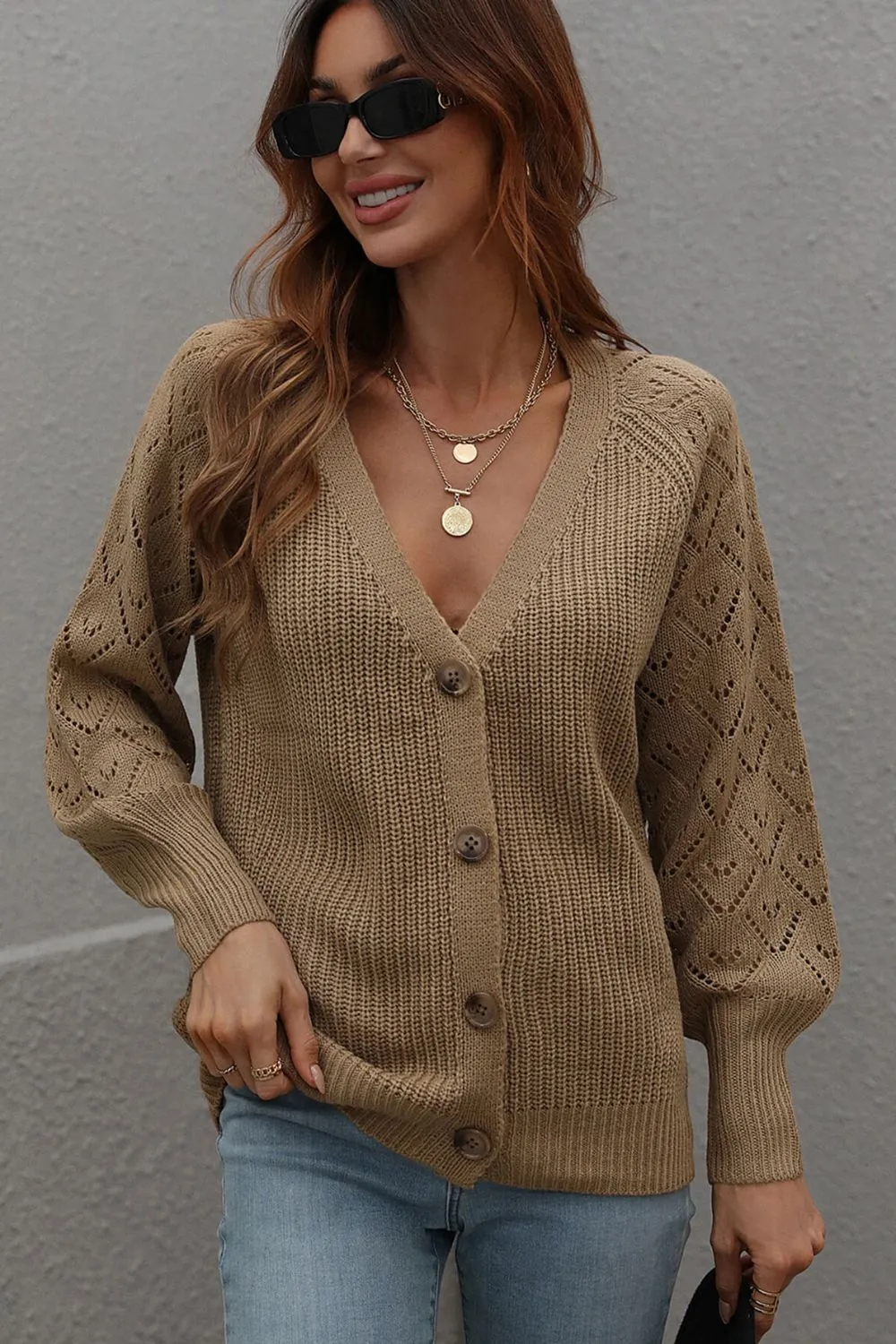Rib-Knit Plunge Raglan Sleeve Cardigan, image 13