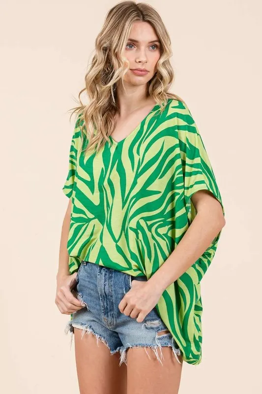 Zebra Print V-Neck Short Sleeve Oversized Top, image 5