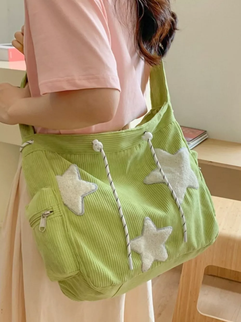 Corduroy Star Applique Casual Crossbody Bag, image 3