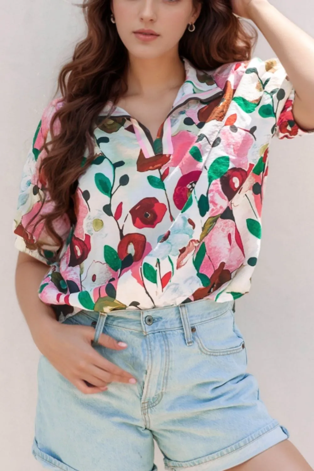 Floral Print Short Sleeve Blouse