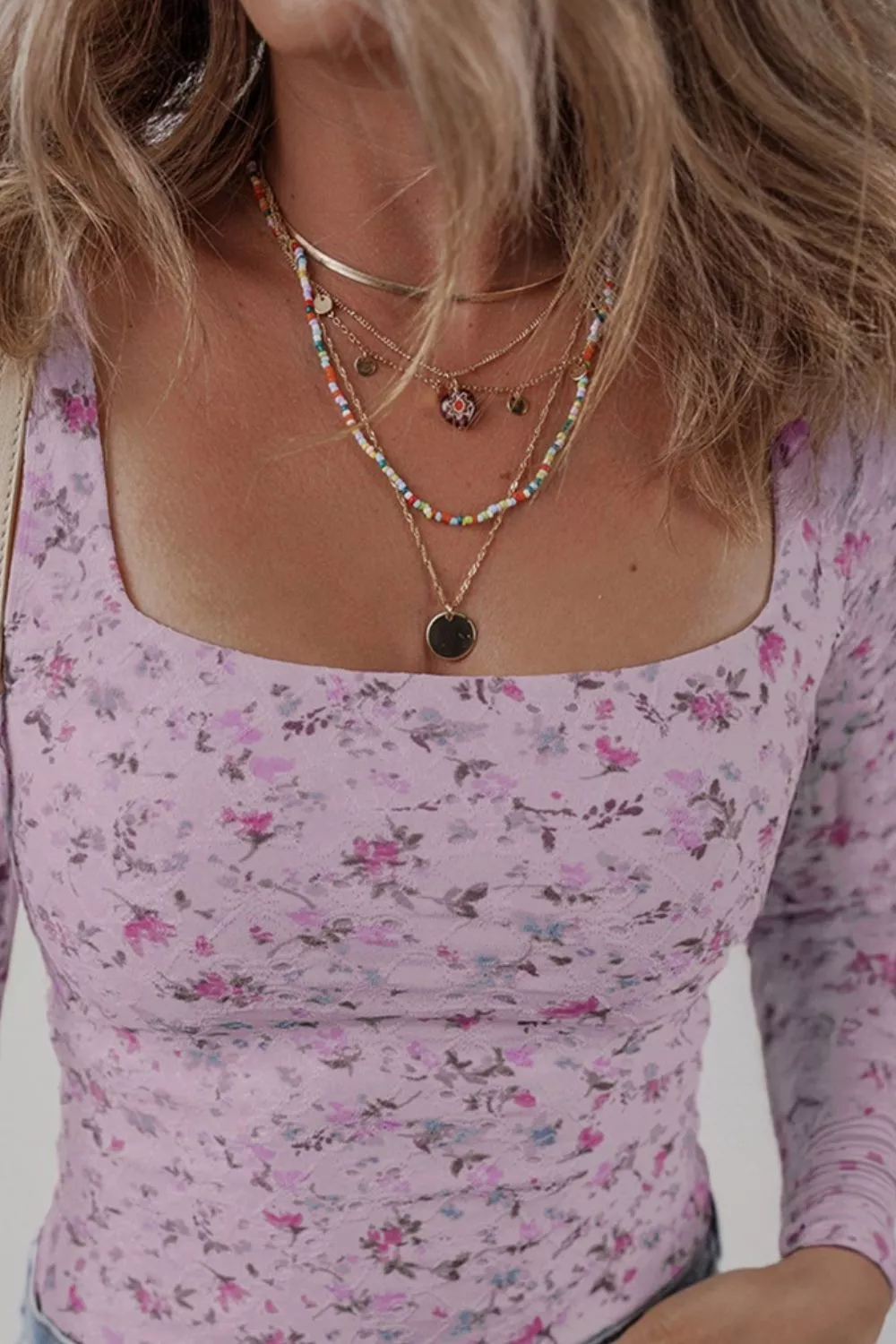 Floral Print Square Neck Long Sleeve Top, image 4