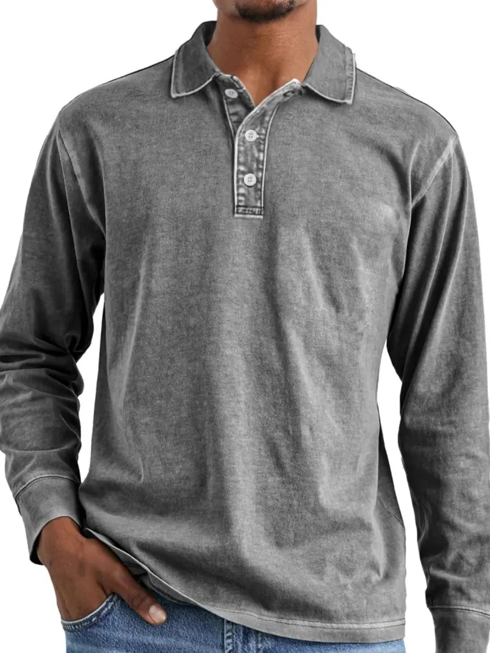 Men's Full Size Collared Neck Long Sleeve Polo Plus Size, image 3