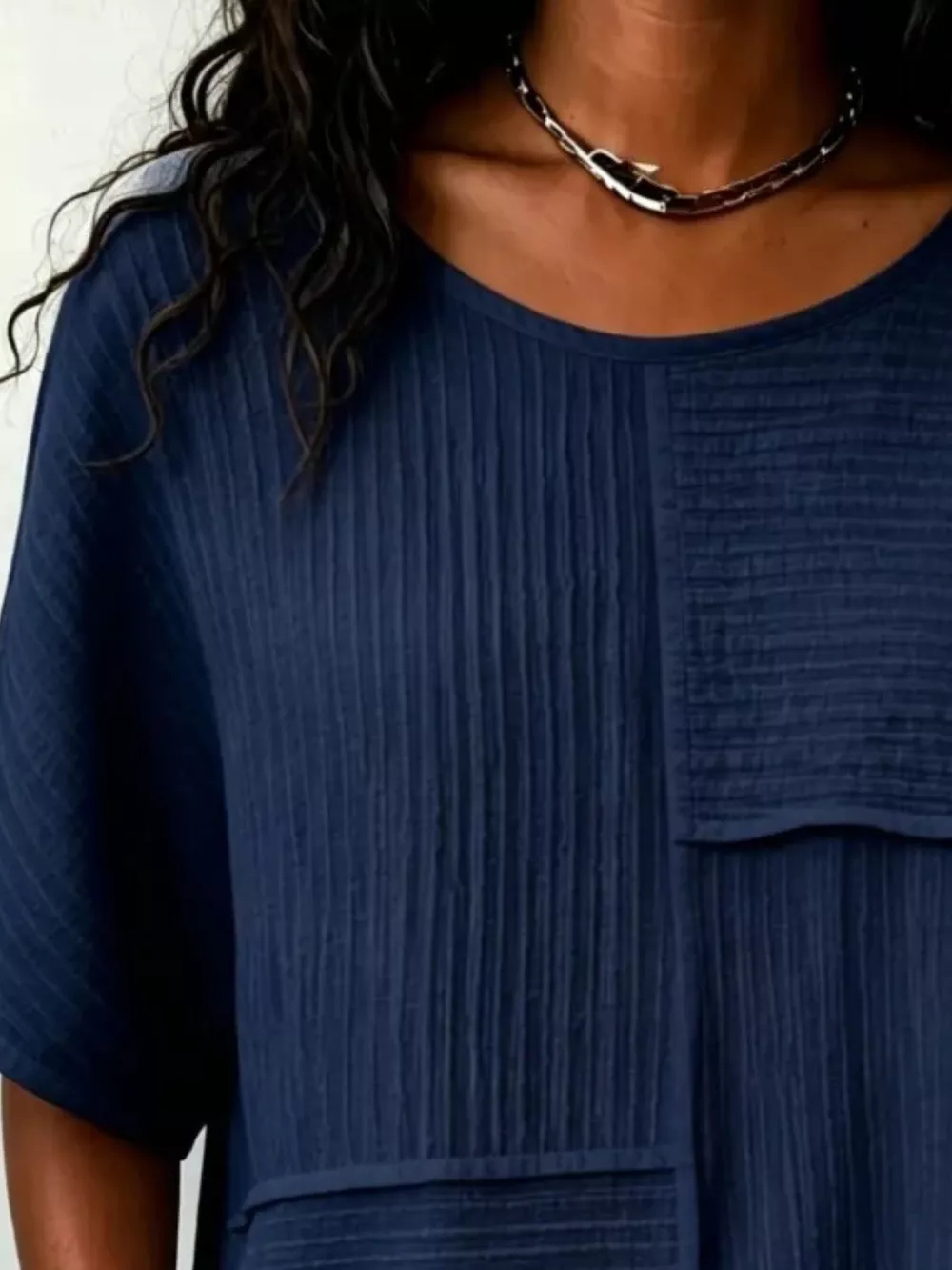 Full Size Texture Round Neck Half Sleeve Blouse Plus Size, image 18