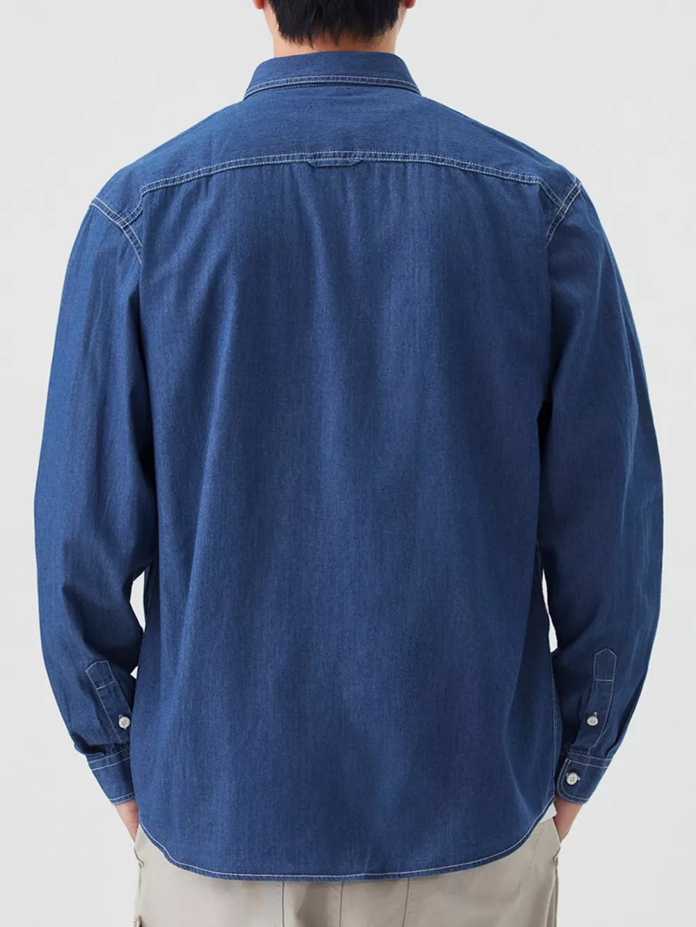Men's Full Size Casual Long Sleeve Denim Shirt with Pockets Plus Size, image 3