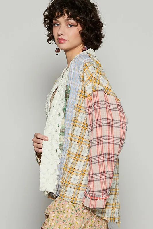 Raw Edge Plaid Open Front Cardigan, image 3