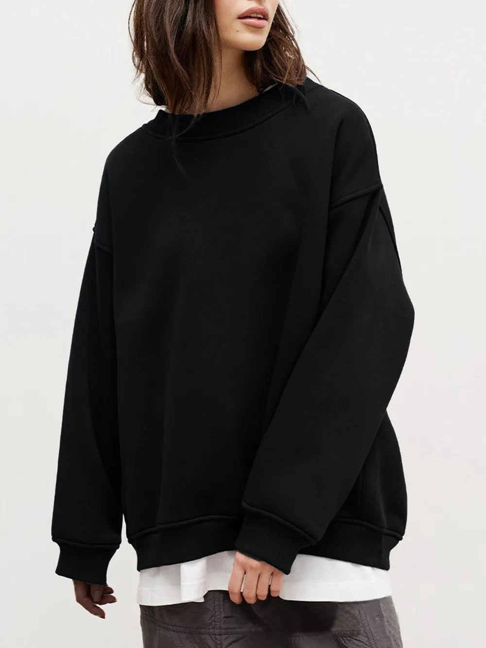 Round Neck Dropped Shoulder Long Sleeve Sweatshirt, image 17