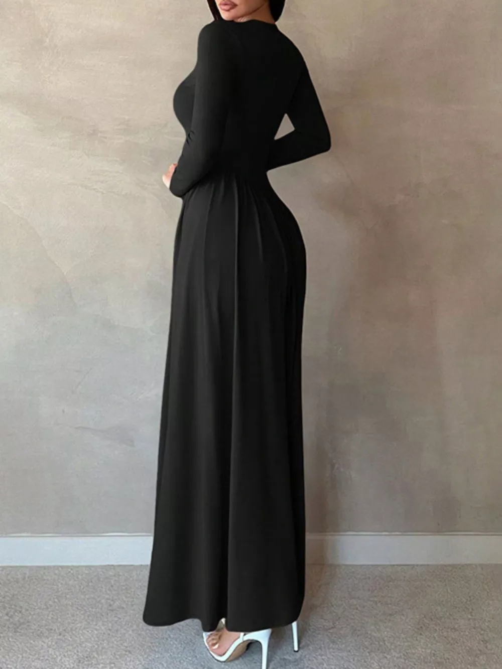 Long Sleeve Ruched A-Line Maxi Dress, image 12