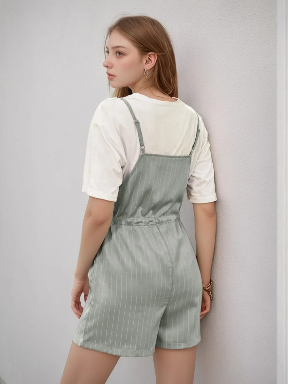 Drawstring Waist Striped Overalls with Pockets, image 4