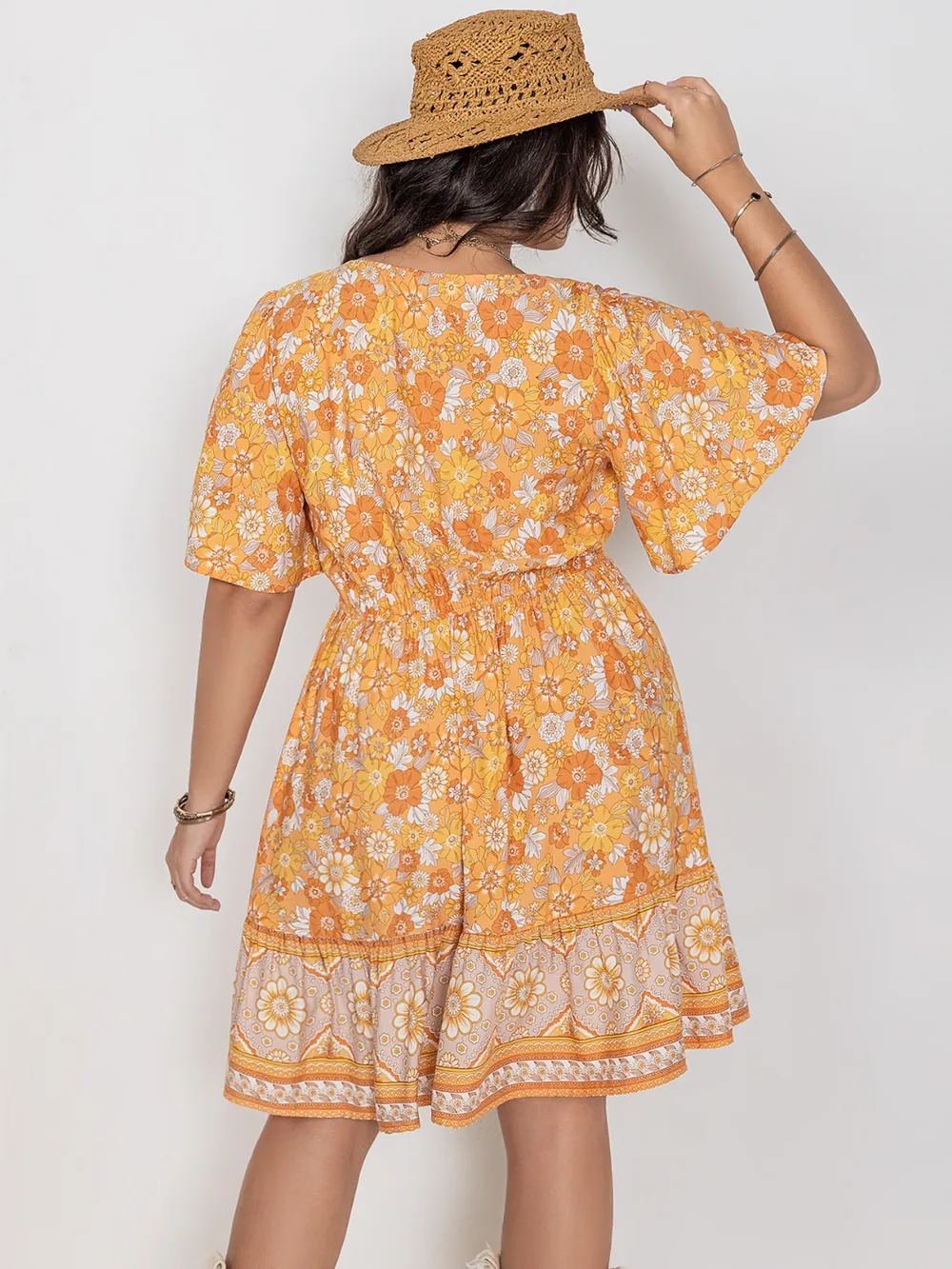 Plus Size Printed Square Neck Short Sleeve Dress, image 8