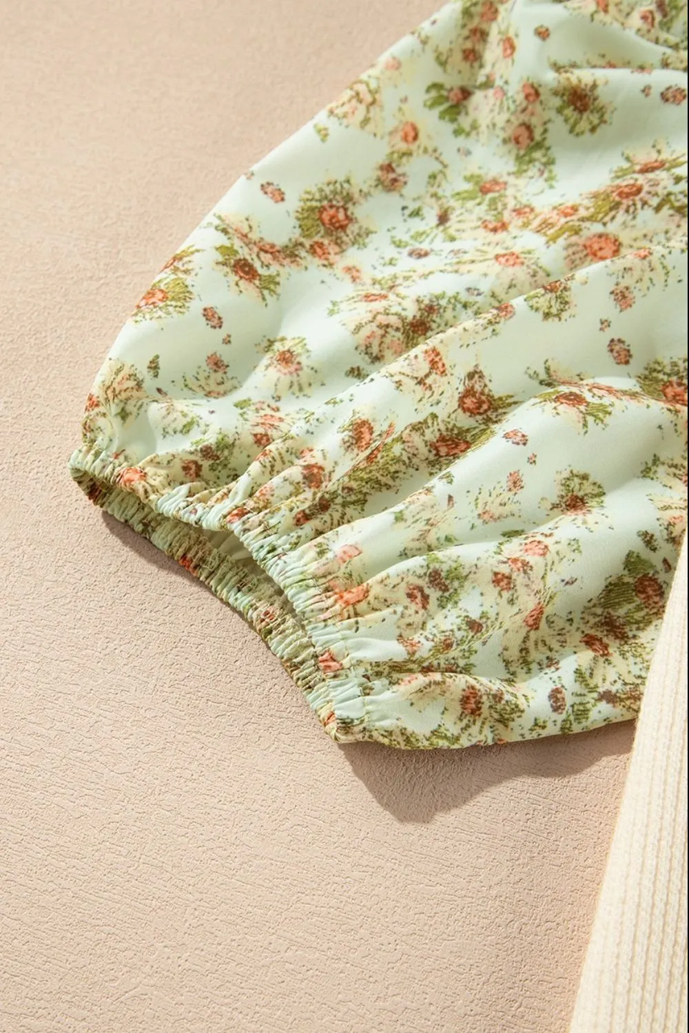 Floral Puff Sleeve Ribbed Blouse, image 9
