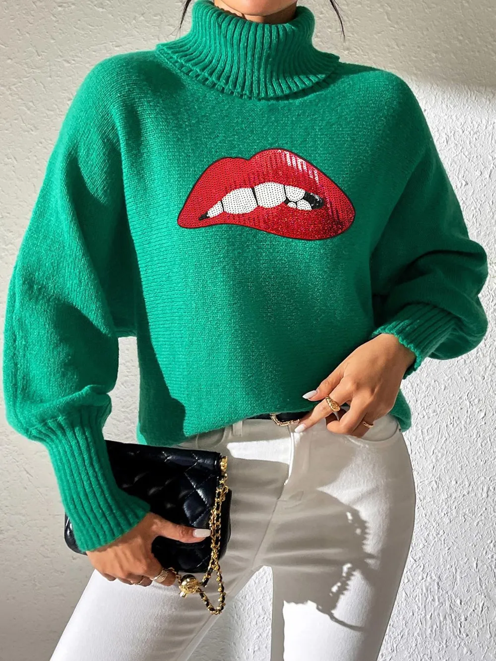 Lip Turtleneck Long Sleeve Sweater, image 3