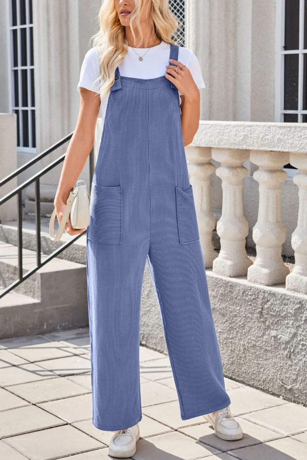 Square Neck Wide Strap Overalls with Pockets, image 3