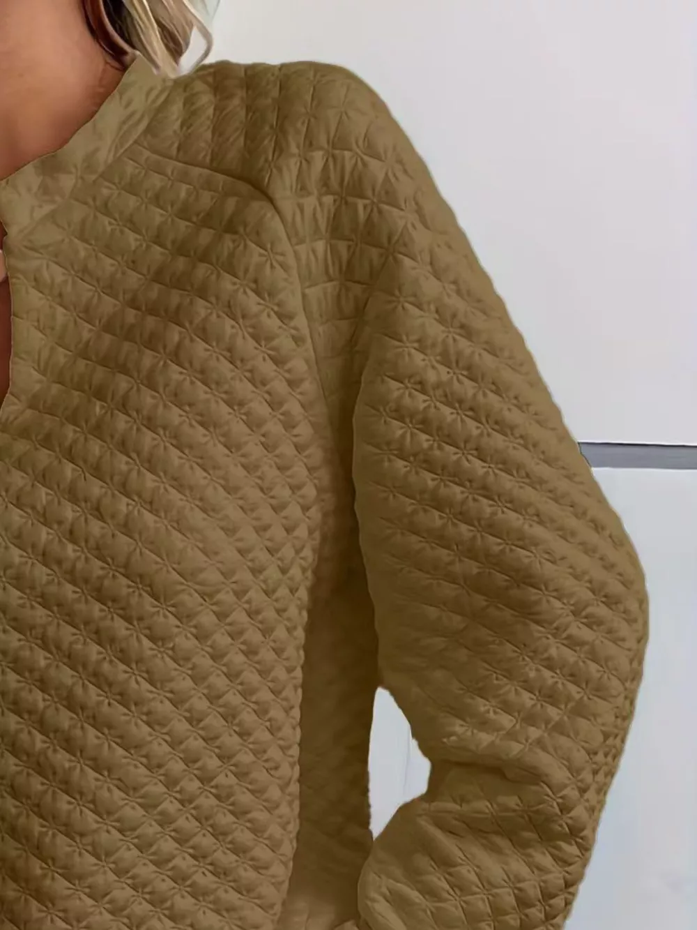 Quilted Texture Long Sleeve Sweatshirt with Notched Neck, image 13