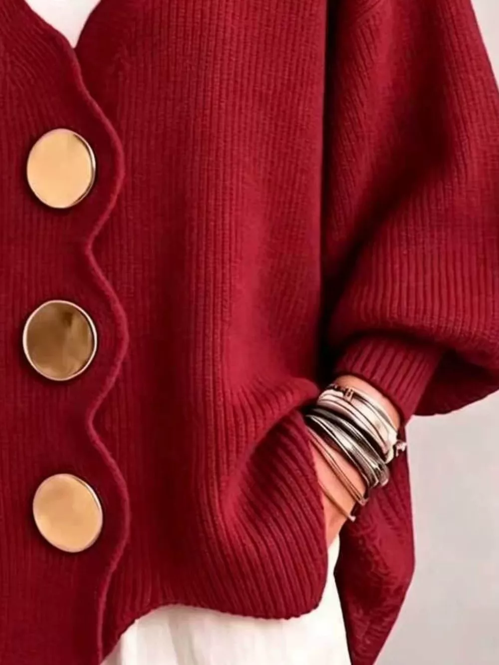Full Size Scalloped-Edge Oversized Button-Down Cardigan Plus Size, image 6