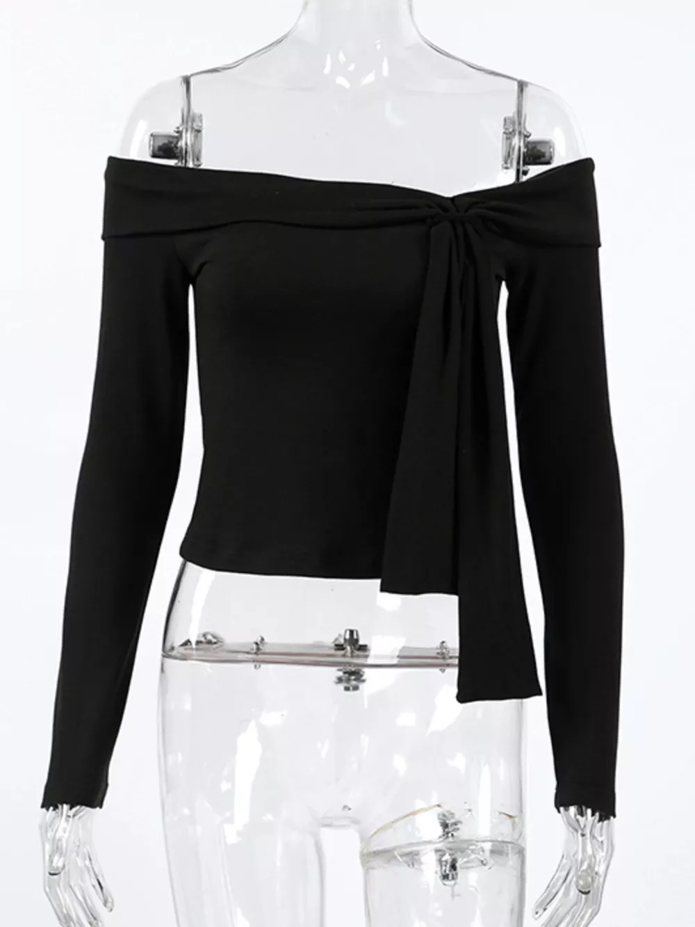 Off-Shoulder Tie-Front Long Sleeve Blouse, image 6