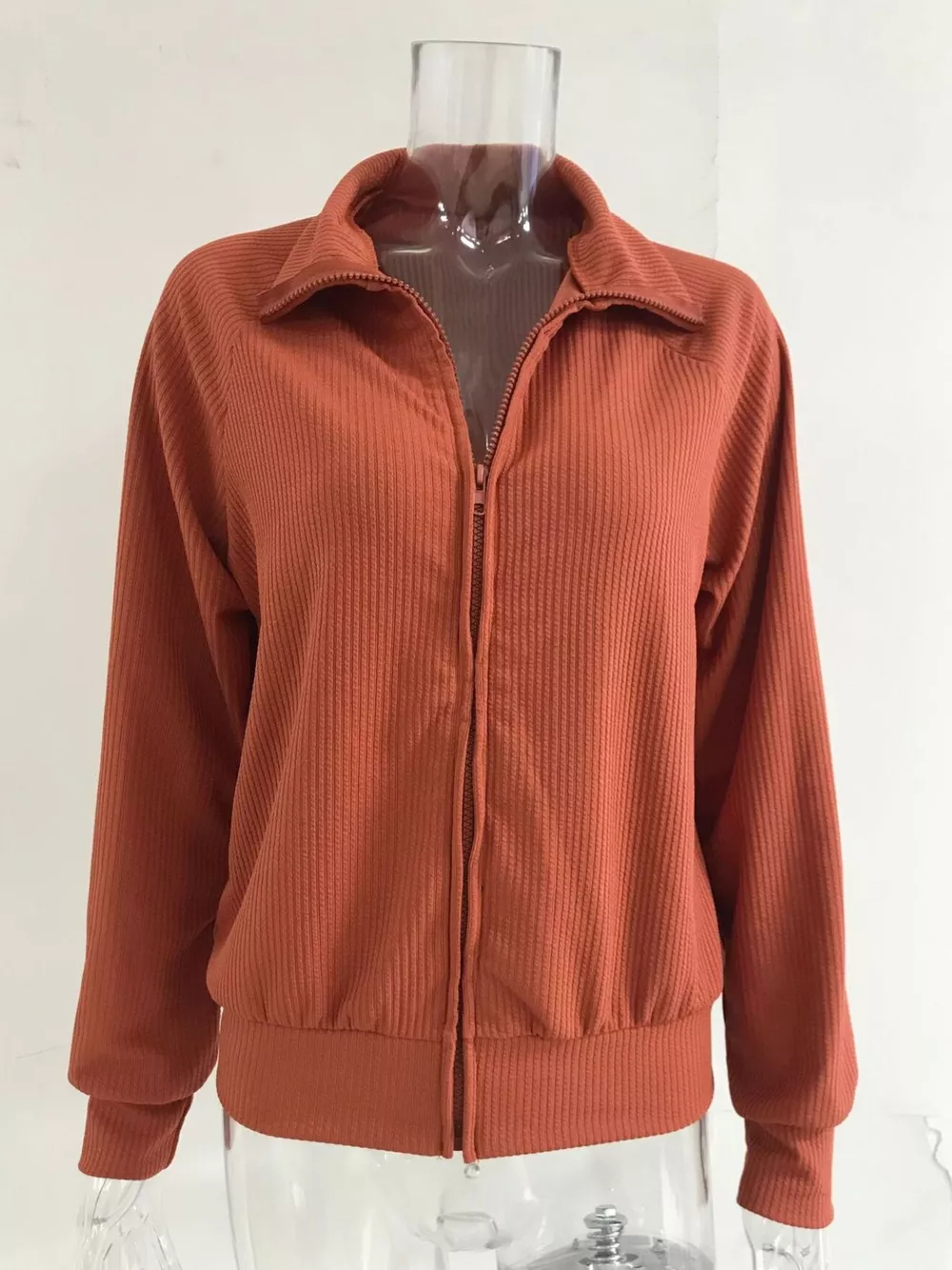 Full Size Ribbed Knit Zip-Up Outerwear Plus Size, image 3