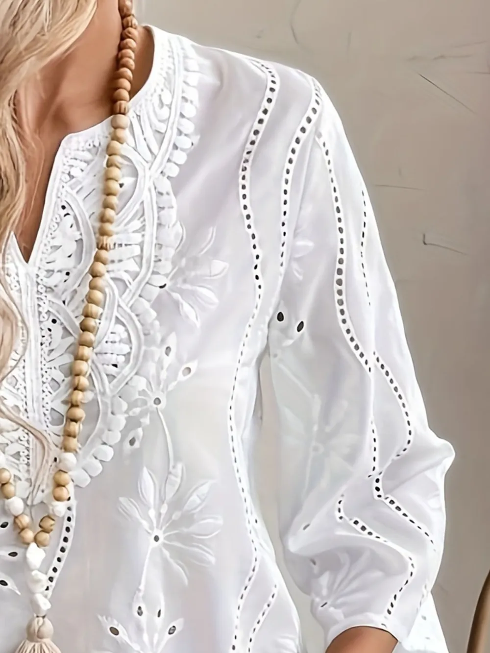 Eyelet Embroidered Notched Blouse, image 2