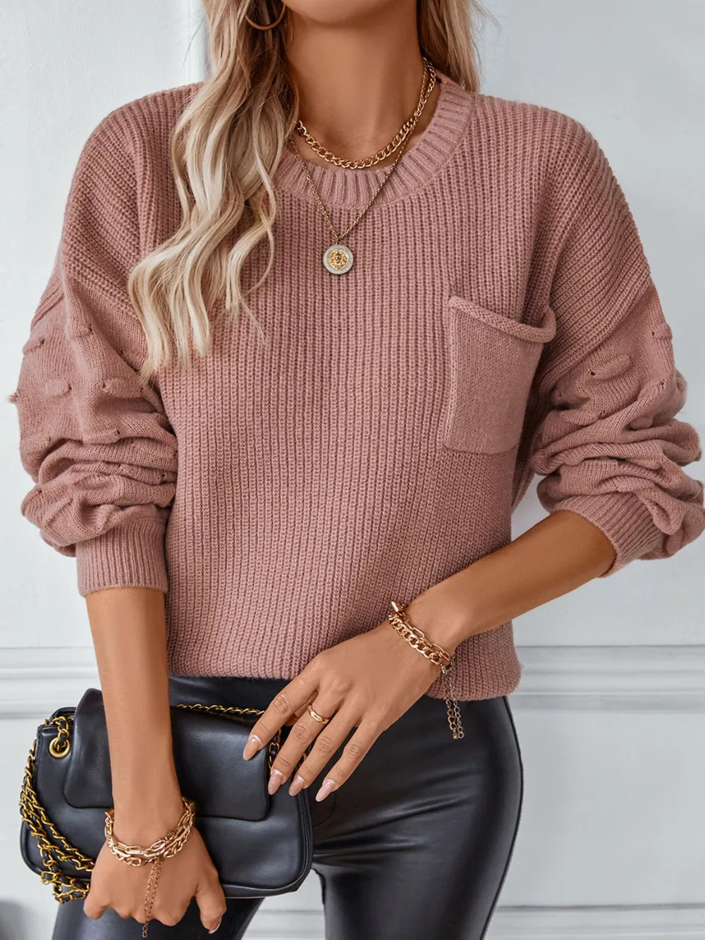 Round Neck Drop Shoulder Sweater, image 4