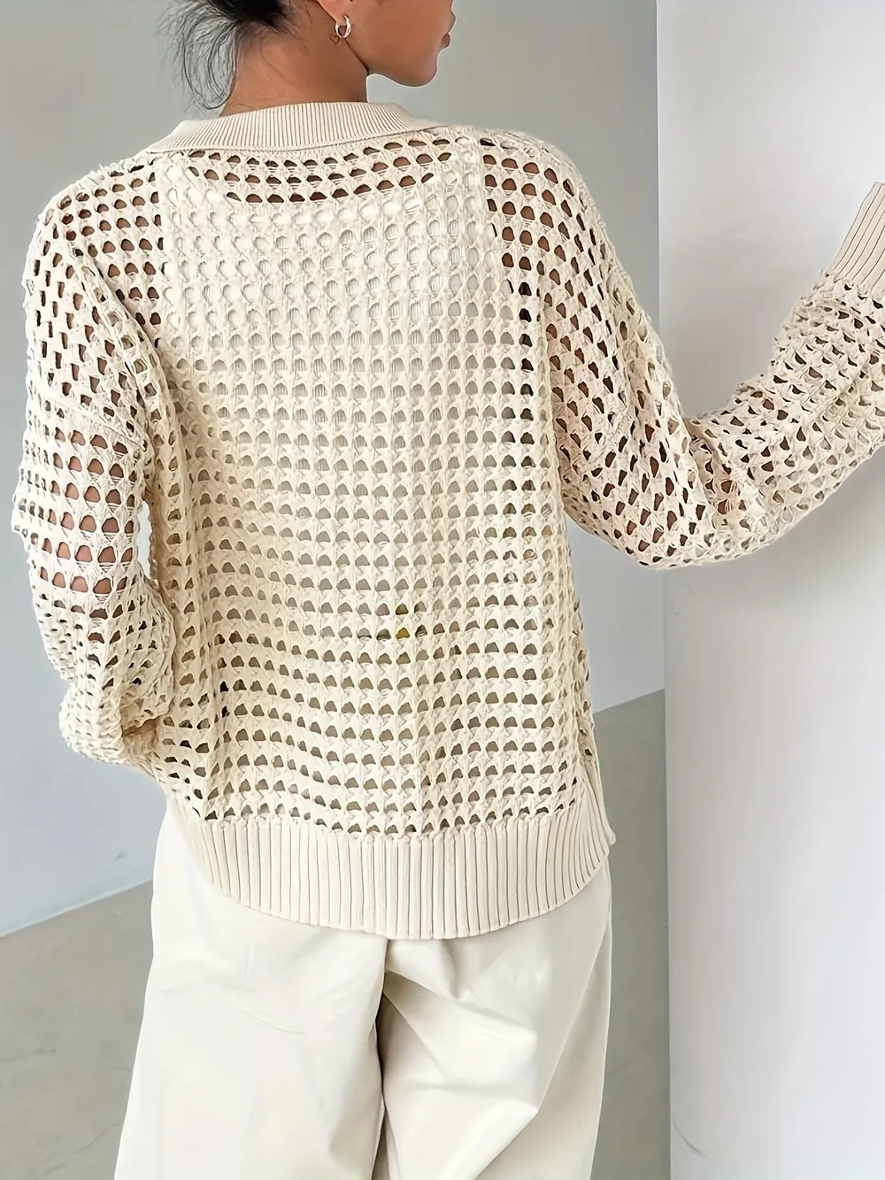 Hollow Out Knit Button Front Cardigan, image 5