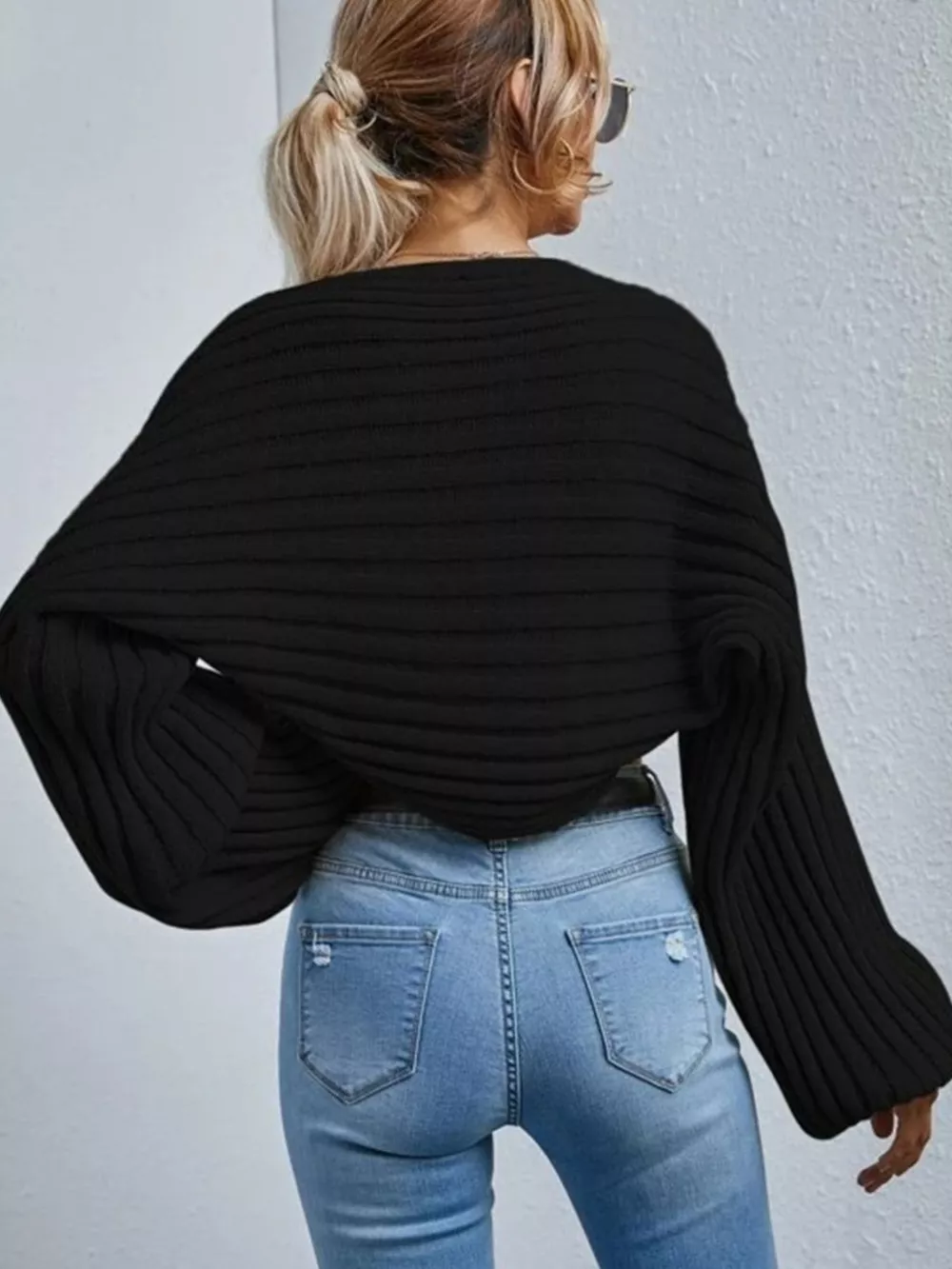 Cropped Ribbed Knit Cardigan, image 14