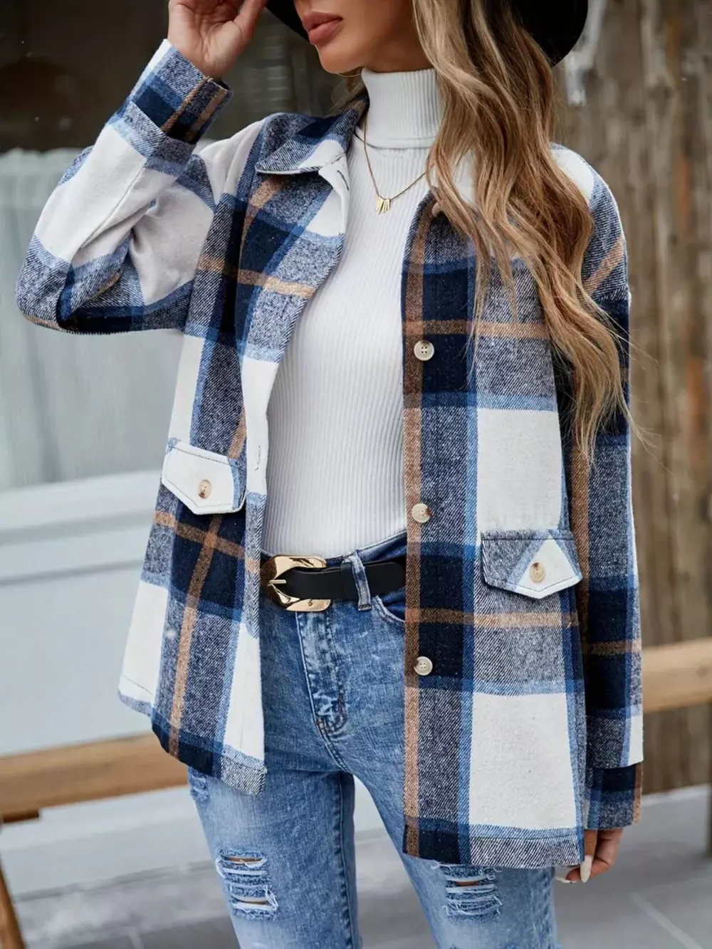 Plaid Button-Up Long Sleeve Shacket, image 12
