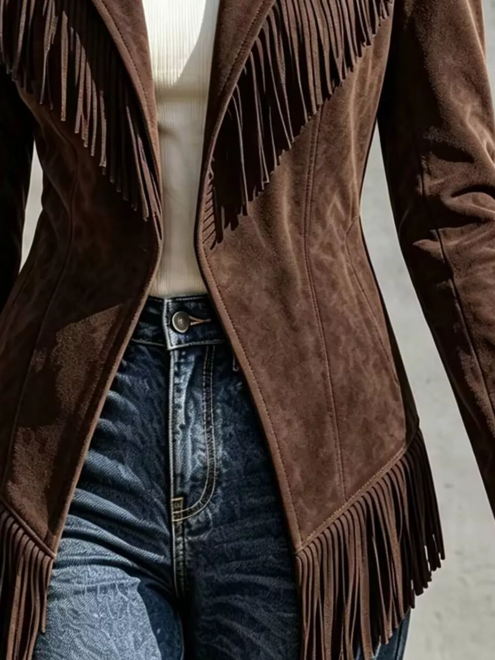 Western-Inspired Fringed Open Front Jacket, image 15