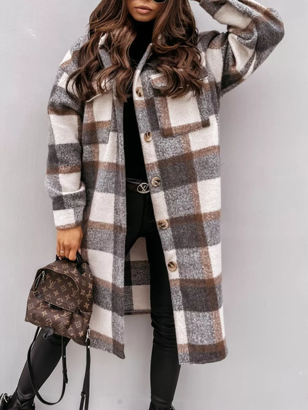 Longline Plaid Button Up Coat, image 6