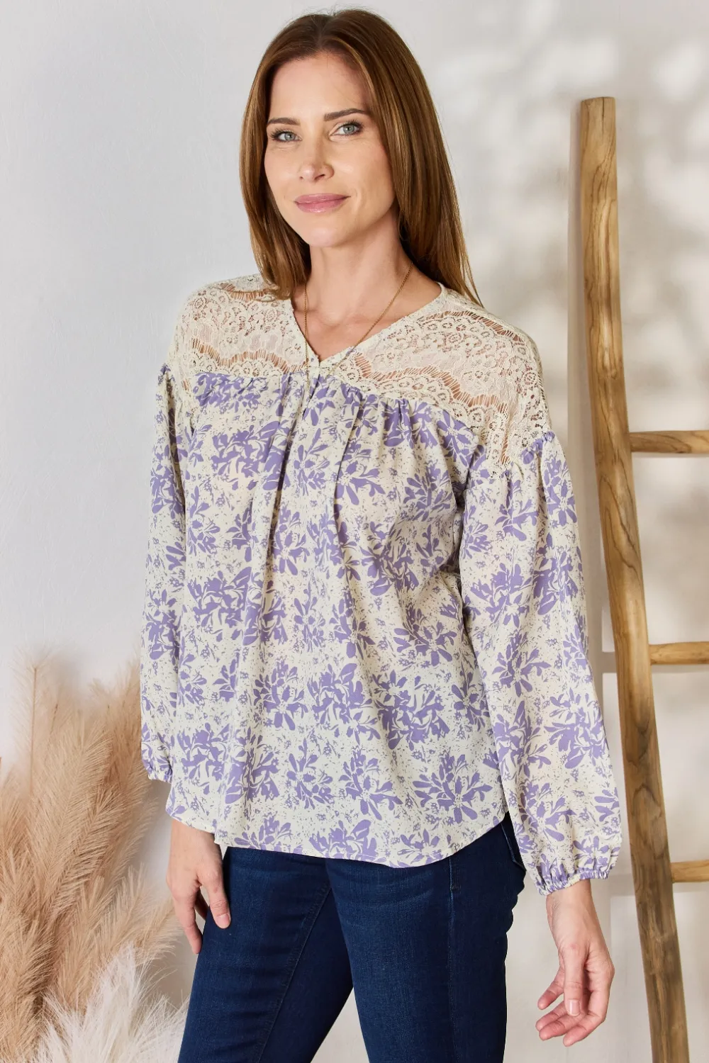 Full Size Lace Detail Printed Blouse, image 12