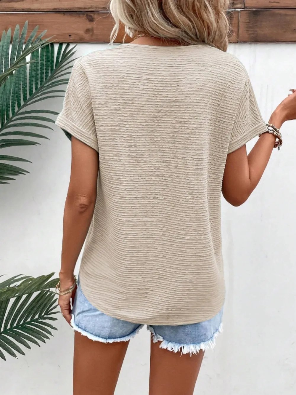 Textured Solid Color Short Sleeve Top, image 27