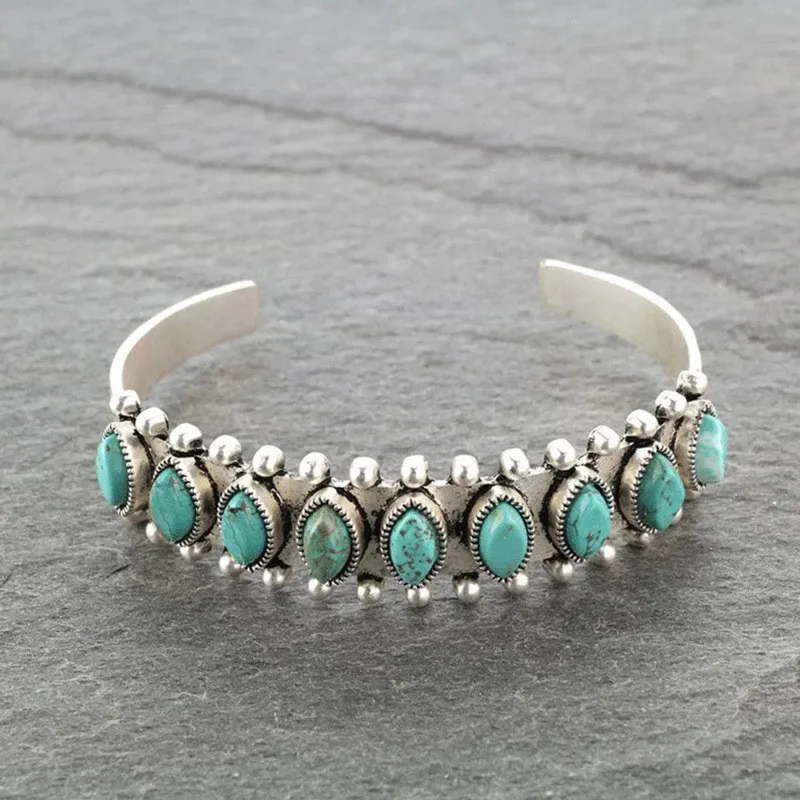 Artificial Turquoise Alloy Open Bracelet, image 8