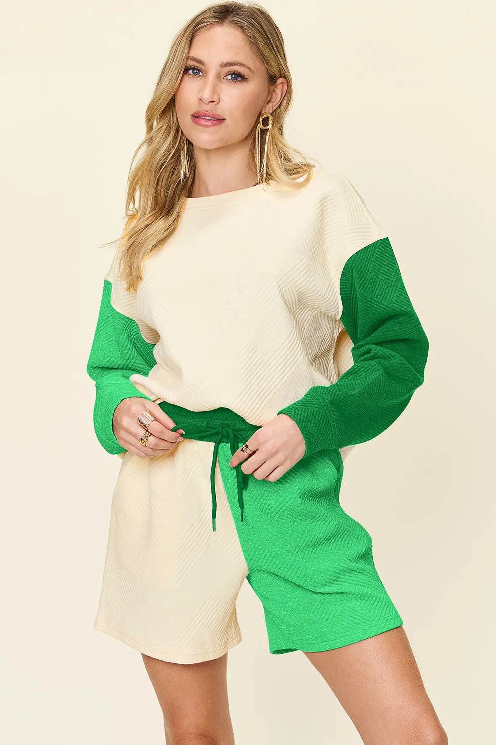 Full Size Contrast Drop Shoulder Top and Shorts Set, image 29
