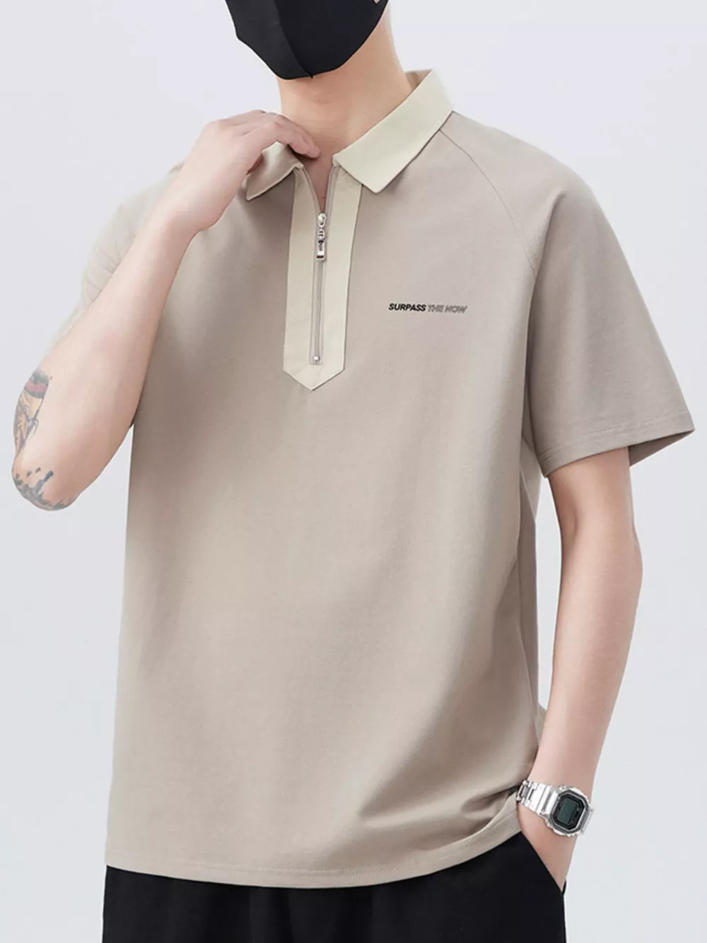 Men's Plus Size Quarter Zip Short Sleeve Polo, image 3